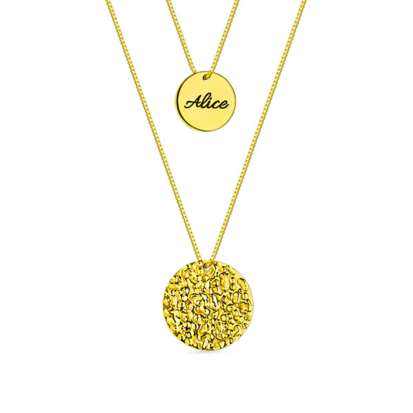 Custom 2 Layered Name Disc Necklaces Gold Plated Silver