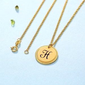 Personalized Circle Initial Necklace In Gold