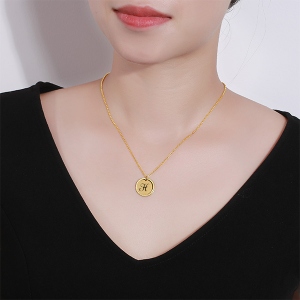 Personalized Circle Initial Necklace In Gold