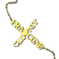 Personalized 2 Names Crossed Necklace Gold Plated 925 Silver