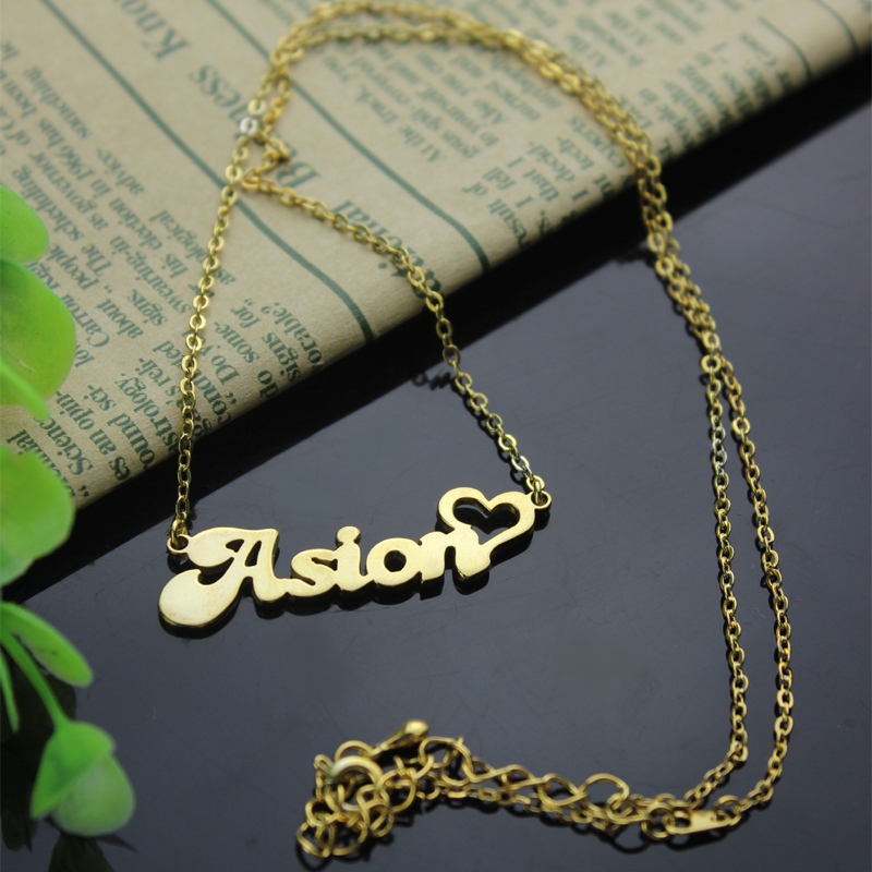 Custom Name Necklace in Gold with Heart
