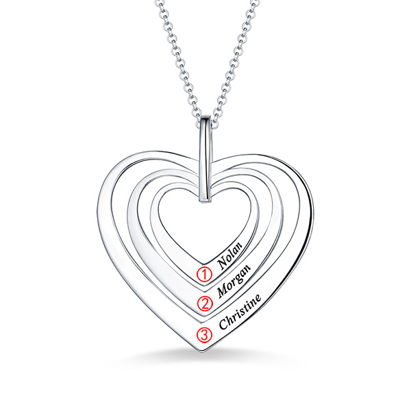 Engraved Family Heart Necklace In Sterling Silver