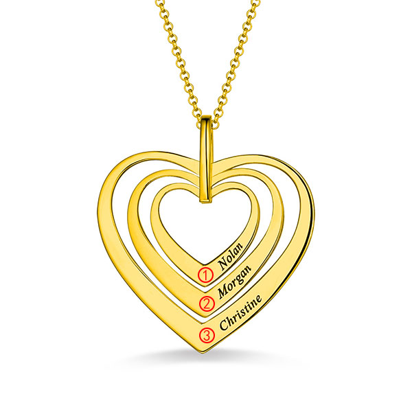 Engraved Family Heart Necklace In Gold