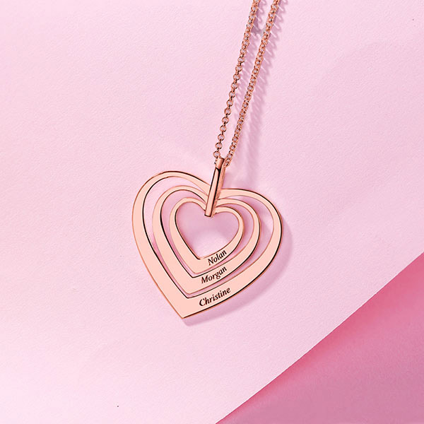 Engraved Family Heart Necklace In Rose Gold
