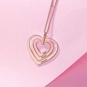 Engraved Family Heart Necklace In Rose Gold