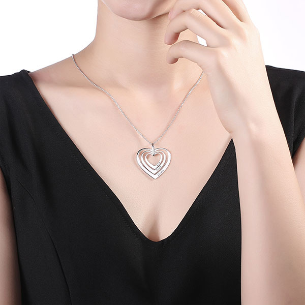 Engraved Family Heart Necklace In Sterling Silver