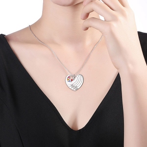 Personalisierte Herz Halskette mit Geburtsstein und Name in Sterling Silber