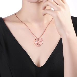Personalized Heart Necklace with Birthstone&Name In Rose Gold