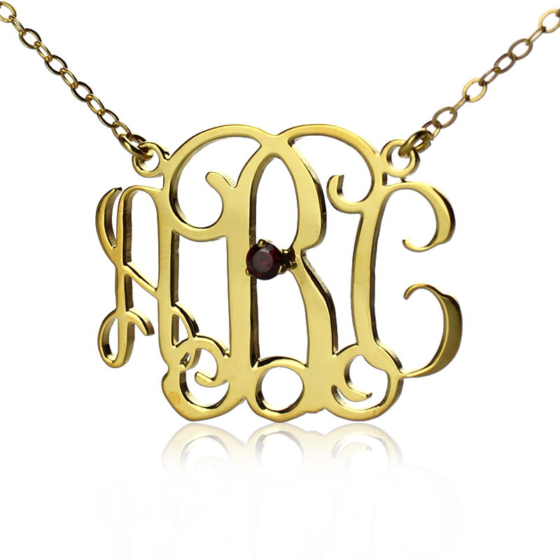 Colar com monograma de celebridade banhado a ouro 18K Pedra de nascimento gravada