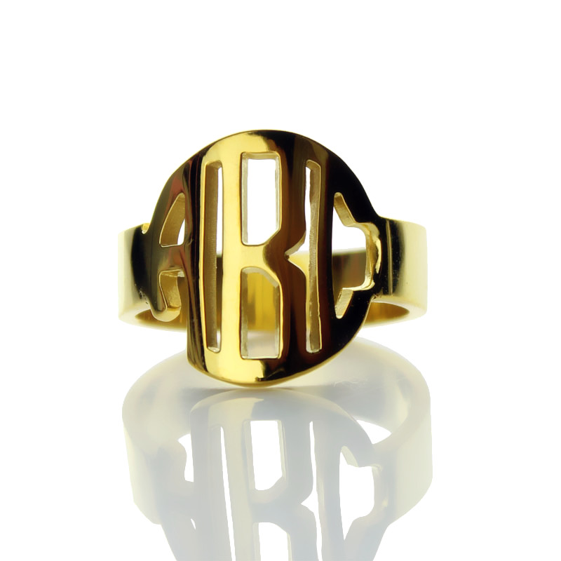 Anel Monograma em Bloco Banhado a Ouro 18K