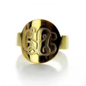 Engraved 18K Gold Plated Script Monogram Initial Ring