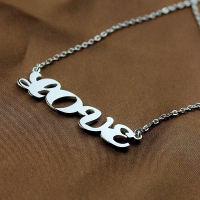 Fantastic Solid White Gold Capital Puff Font Name Necklace