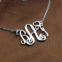 Initial Monogram Necklace Solid White Gold With Heart
