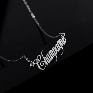 Good Solid White Gold Personalized Champagne Font Name Necklace