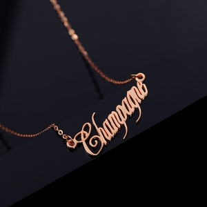 Solid Rose Gold Personalized Champagne Font Name Necklace