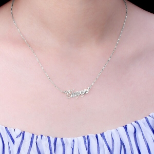 Good Solid White Gold Personalized Champagne Font Name Necklace