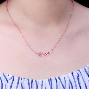 Solid Rose Gold Personalized Champagne Font Name Necklace