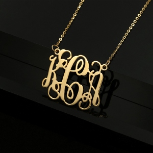 Fashionable Trend Leader- Solid Gold Personalized Monogram Necklace 10K/14K/18K