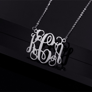 Personalized Monogram Necklace Solid White Gold 10k/14k/18k