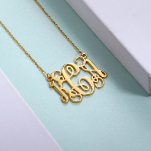 Solid Gold Personalized Monogram Necklace 10K/14K/18K