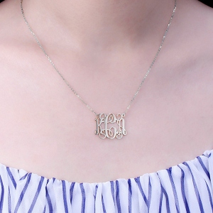 Personalized Monogram Necklace Solid White Gold 10k/14k/18k