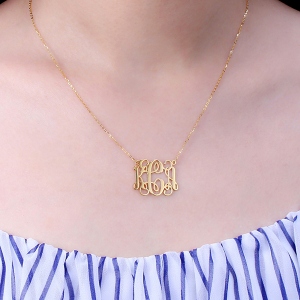 Fashionable Trend Leader- Solid Gold Personalized Monogram Necklace 10K/14K/18K