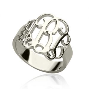 Customized Sterling Silver Monogram Ring with Hand-drawn Font