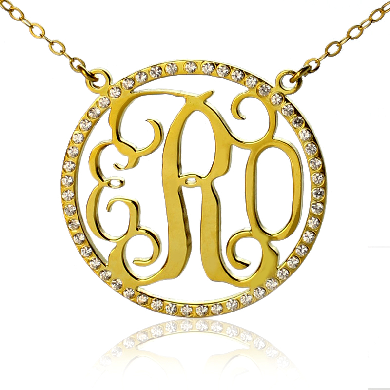 Colar com monograma de pedra de nascimentode círculo folheado a ouro 18K