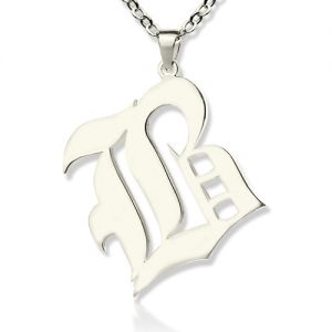 Sterling Silver Personalized Initial Letter Charm Old English Necklace