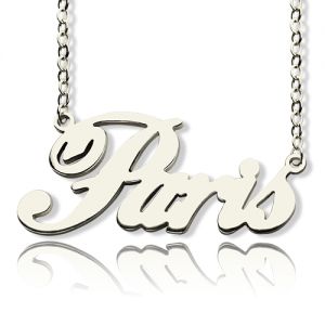 Paris Hilton Style Name Necklace Solid White Gold