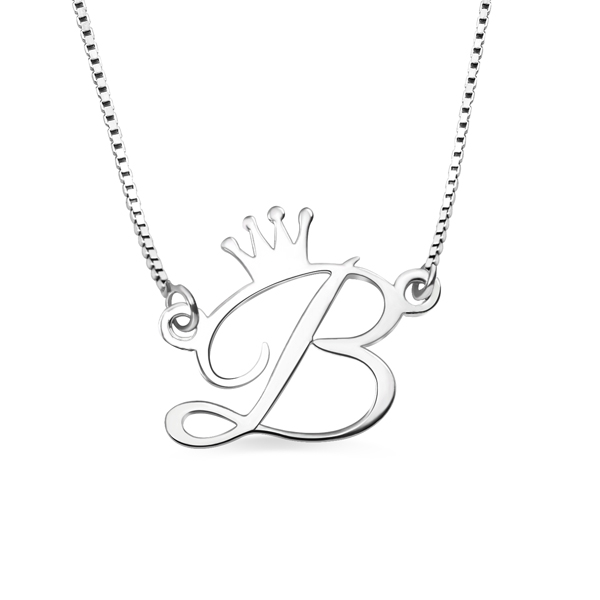 Customized Initial Crown Necklace In Sparkling Silver