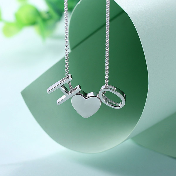 Personalized Two Letters Heart Necklace Sterling Silver