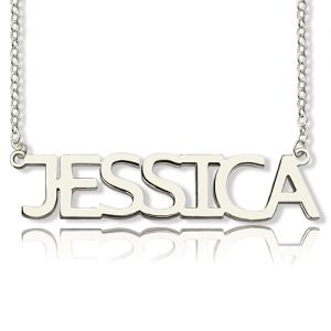 Attractive Solid White Gold Jessica Style Name Necklace