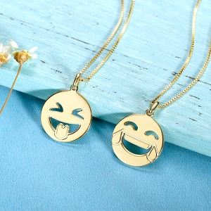 Emoji Face Disc Necklace in Gold