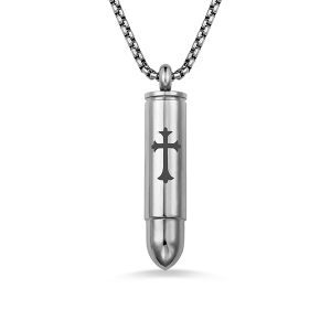 Personalized Stainless Steel Cross Bullet Urn Necklace For Ashes