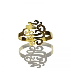 Monogram Cuff Bracelet Hand Write 18K Gold Plated