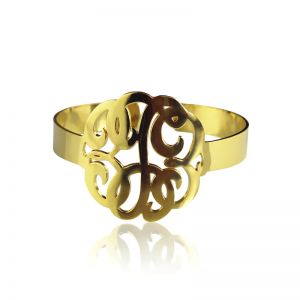 Hand Drawing Monogram Initial Bracelet 1.6 Inch Gold Plated