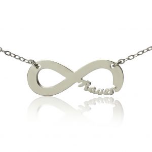 Fancy Solid White Gold Infinity Name Necklace