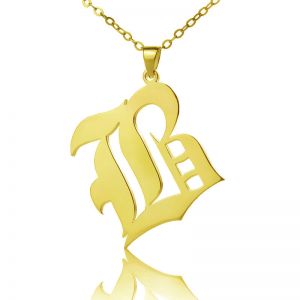 Retro and Unique One Letter Necklace-Solid Gold Old English Style Single Initial Name Necklace