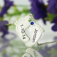 Personalized Memory Feet Necklace with Date & Name Sterling Silver