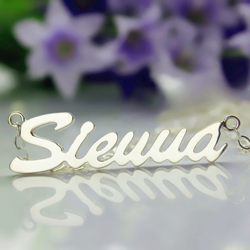 Curved Bar Pendant Name Necklace Sterling Silver