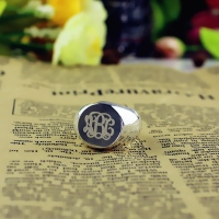 Engravable Signet Radiant Monogram Ring Sterling Silver