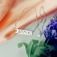 Attractive Solid White Gold Jessica Style Name Necklace