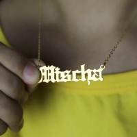 Mischa Barton Old English Font Name Necklace Solid Gold 10k 14k 18k
