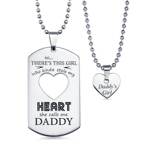 Personalized Couple's Dog Tag Necklace with Cut-out Heart