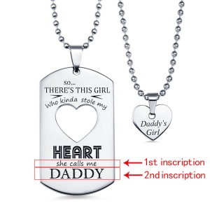 Personalized Couples Dog Tag Necklace With Cut Out Heart