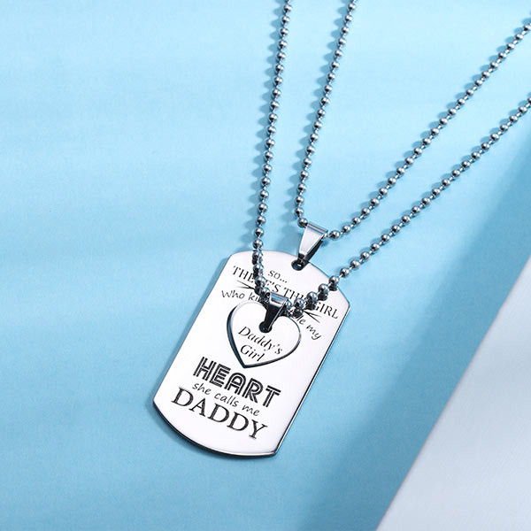 Personalized Couples Dog Tag Necklace With Cut Out Heart