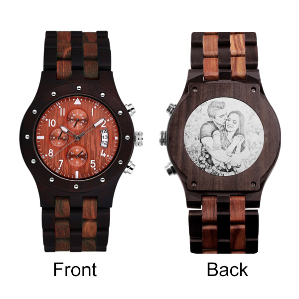 Men's Customized Engravd Photo Chronograph Wooden Stopwatch