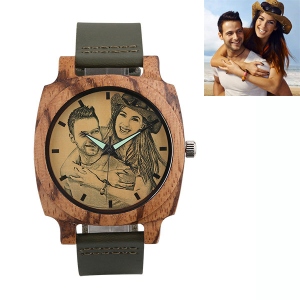 刻印されたスクエアゼブラウッドフォトウォッチ