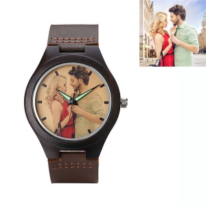 Personalized Ebony Color Photo Wooden Watch